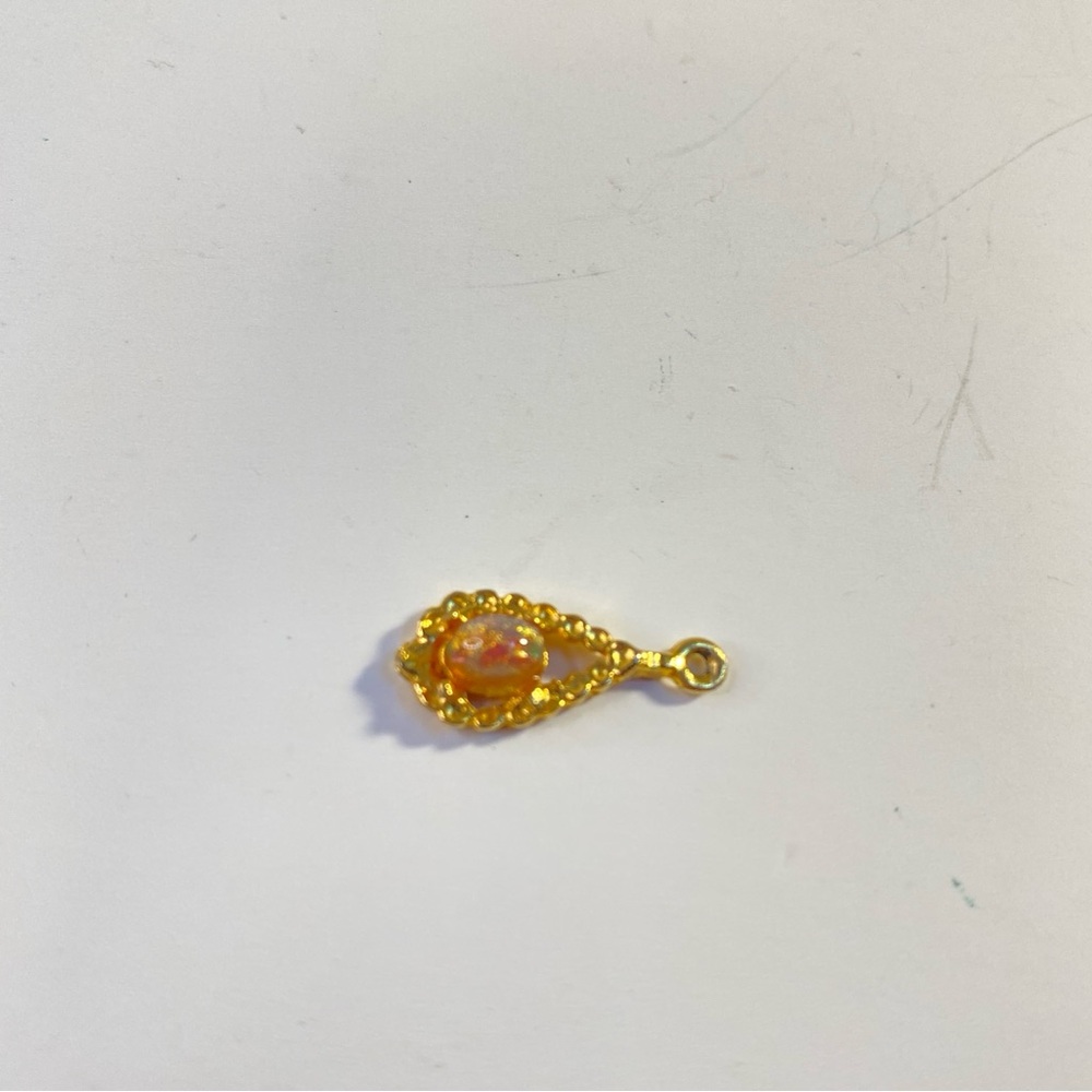 Vintage Goldtone Iridescent Glass Teardrop Pendant - Picture 4 of 4